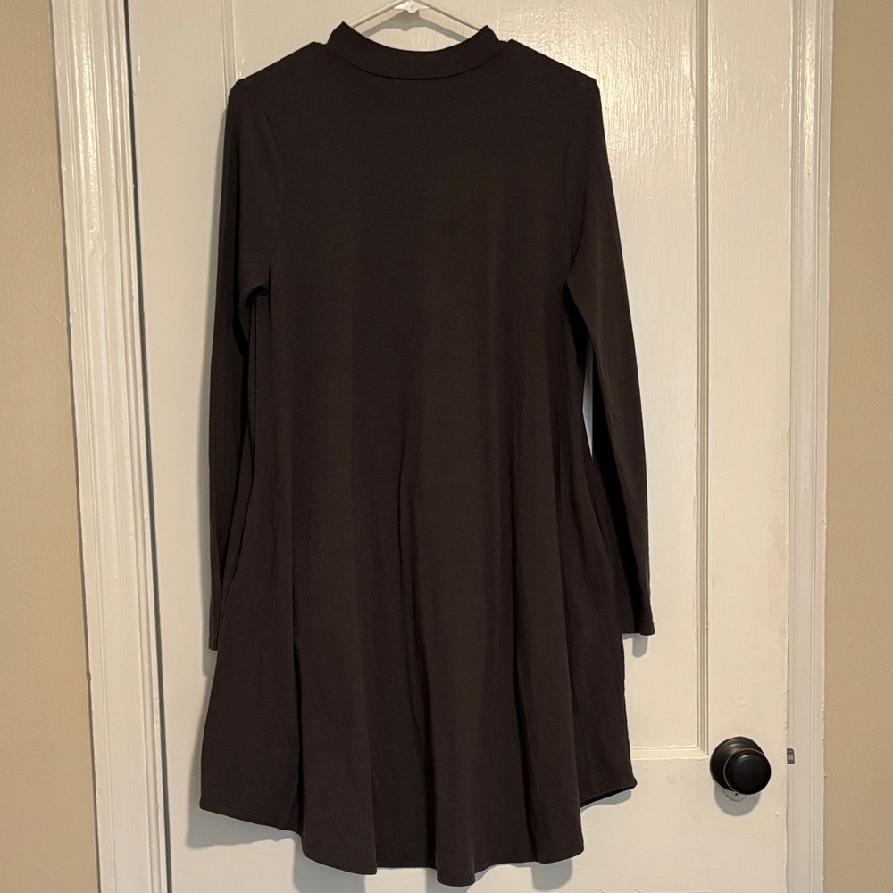 Zenana Outfitters Long Sleeve Dress - Gray- Brown